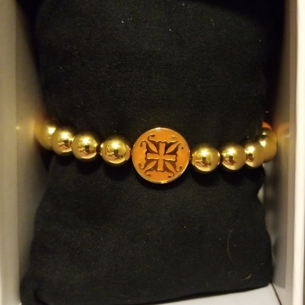 Rustic Cuff orange and gold beaded bracelet